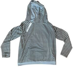 Plus Size Double Hooded Casual Modern Gray White Striped Hoodie Size 1X
